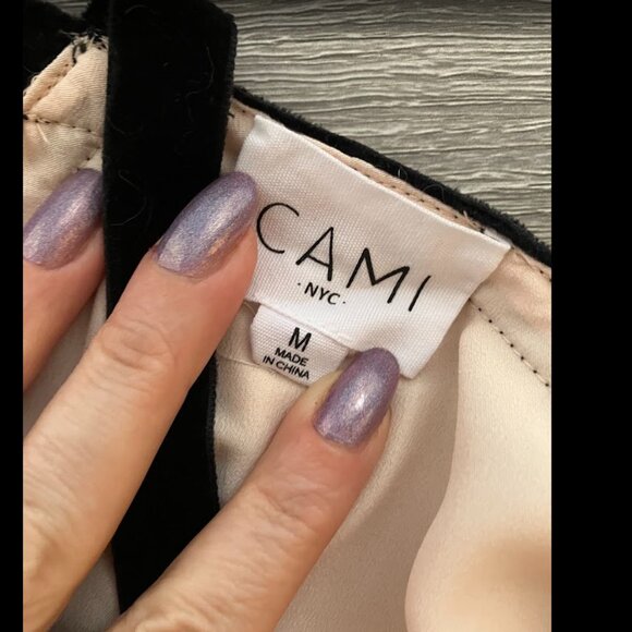 Cami NYC Blush and Black Silk Cami The Hayden- velvet bow - Picture 6 of 6